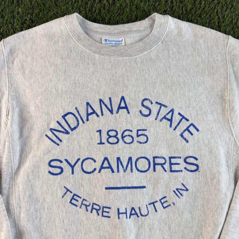 Vtg Champion Indiana State Sycamores Sweatshirt Small Gray Reverse Weave